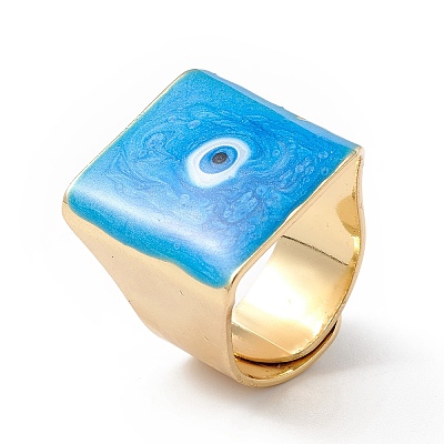 Square Enamel with Evil Eye Wide Band Finger Rings RJEW-A014-02G-01-1
