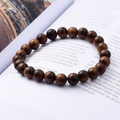 Unisex Natural Wood Beaded Stretch Bracelets BJEW-JB05463-03-1