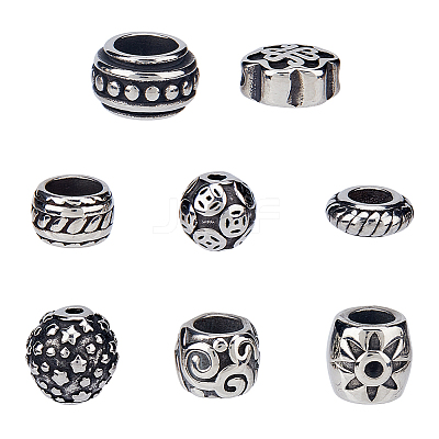 8Pcs 8 Style 316 Surgical Stainless Steel Beads STAS-UN0046-61-1