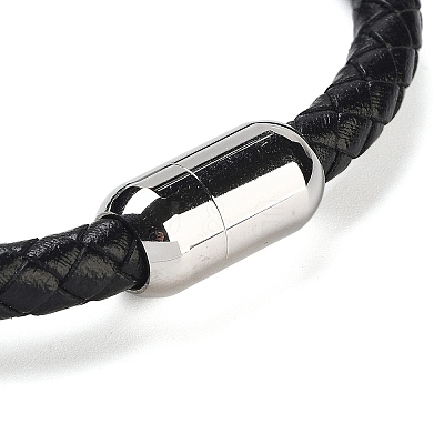 Natural Lapis Lazuli Round Bead Braided Leather Cord Bracelets for Men Women BJEW-A009-11P-03-1