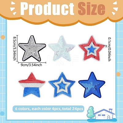 24Pcs 6 Styles Polyester Sparkle Sequin Clothing Patches PATC-WR0001-19-1