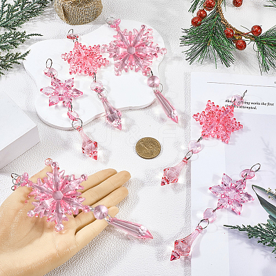 Acrylic Snowflake Pendant Decorations HJEW-SP0001-04B-1