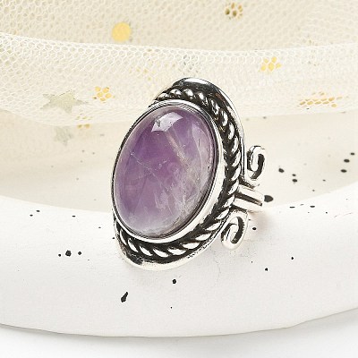 Natural Amethyst Adjustable Rings RJEW-I108-01AS-14-1