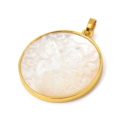 Rack Plating Carved Natural White Shell Pendants SH-CBA69D1-03G-02-1