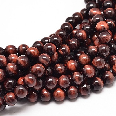 Natural Red Tiger Eye Round Bead Strands G-P072-52-10mm-1