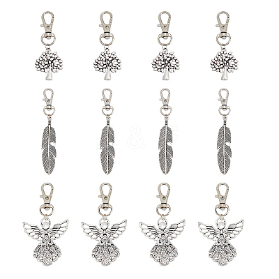 12Pcs 3 Style Tibetan Style Alloy Keychain HJEW-HY0001-03-1