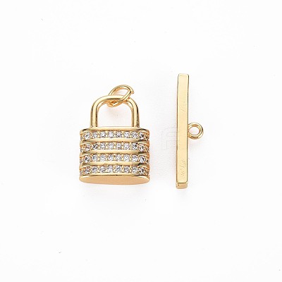 Brass Micro Pave Clear Cubic Zirconia Toggle Clasps KK-S356-724-1
