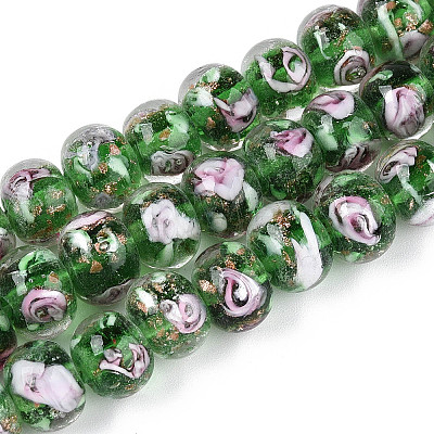 Handmade Lampwork Inner Flower Rondelle Beads Strands LAMP-T022-24G-1