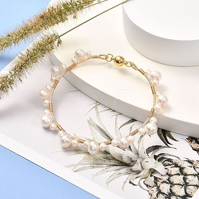 Natural Pearl Braided Bangle for Teen Girl Women BJEW-JB06828-1