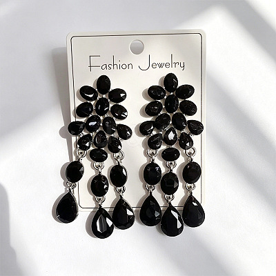 Alloy Rhinestone Flower Teardrop Stud Dangle Earrings for Women WGA45C1-05-1