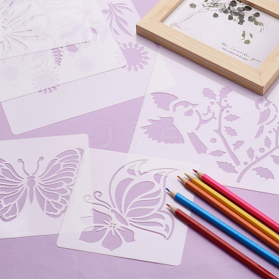 2Sets Square with Floral & Butterfly Pattern PET Drawing Stencil DIY-CW0001-12-1