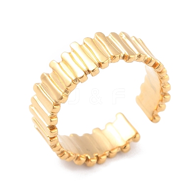 Ion Plating(IP) 304 Stainless Steel Stripe Grooved Cuff Ring RJEW-L103-07G-1