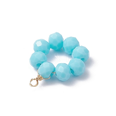 5Pcs 5 Colors Opaque Solid Color Glass Rondelle Beaded Pendants PALLOY-JF04162-02-1