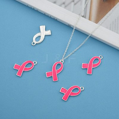 Breast Cancer Pink Awareness Ribbon Alloy Enamel Pendants X-ENAM-E262-S-1