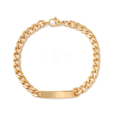Ion Plating(IP) 304 Stainless Steel Curb Chain with Bar Link Bracelet for Men Women BJEW-F428-01B-G-1