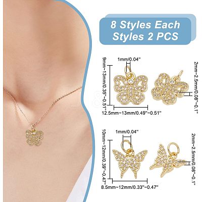 16Pcs 8 Style Alloy Rhinestone Charms ALRI-AR0001-06-1