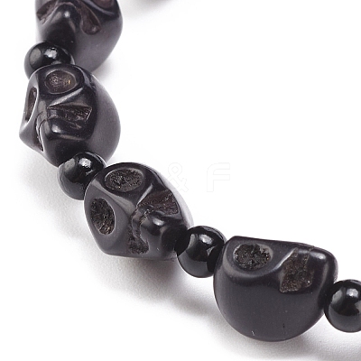 Natural Mashan Jade Skull & Synthetic Turquoise(Dyed) Beaded Stretch Bracelet BJEW-JB08377-03-1