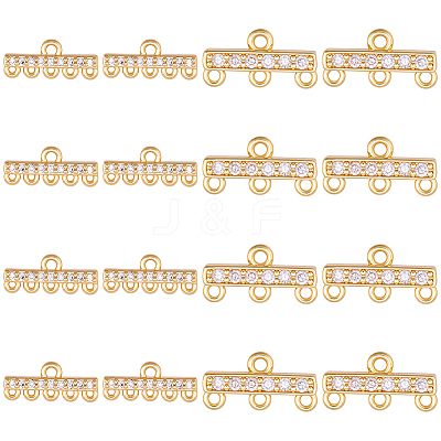 16Pcs 2 Styles Brass Micro Pave Clear Cubic Zirconia Rectangle Chandelier Component Links KK-WR0001-94-1