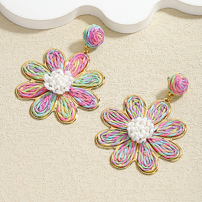 Flower Alloy Raffia Dangle Stud Earrings FS-WGFD46F-05-1