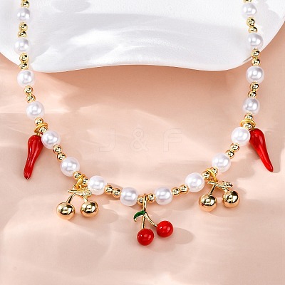 Brass Micro Pave Clear Cubic Zirconia Beaded Necklaces NJEW-Z059-04G-05-1