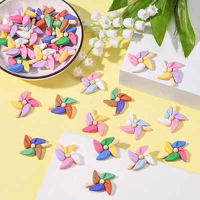 30Pcs 5 Colors Opaque Colorful Windmill Resin Cabochons RESI-CJ0002-52-1