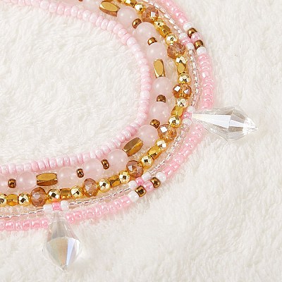 Sparkling Glass Seed Beads 5 Layered Anklet AJEW-SW00006-02-1
