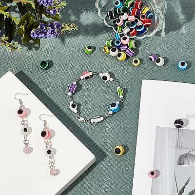 Round Evil Eye Resin Beads RESI-GA0001-03B-1