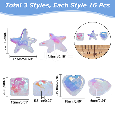 48Pcs 3 Style Translucent Electroplated Glass Cabochons EGLA-CA0001-11-1