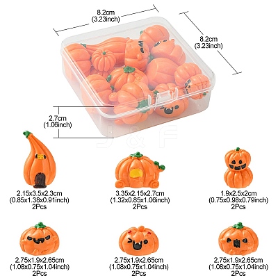 12Pcs 6 Styles Autumn Opaque Resin Pumpkin Cabochons RESI-YW0001-36-1