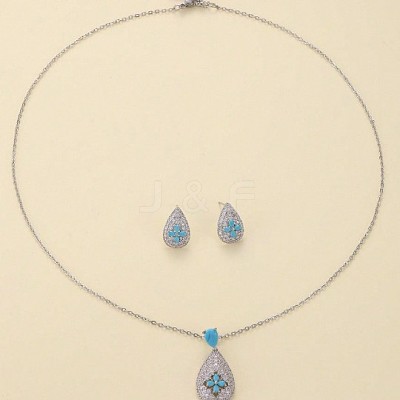 Brass Micro Pave Cubic Zirconia Pendant Necklaces & Stud Earrings Sets FS-WGE5CB1-01-1