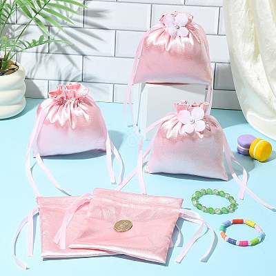Satin Cloth Drawstring Pouches with Flower ST-CJ0048-001C-1