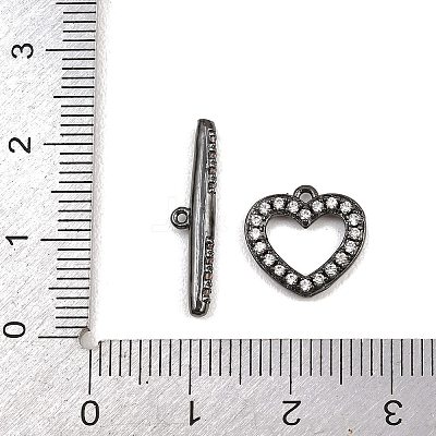 Heart Brass Micro Pave Clear Cubic Zirconia Toggle Clasps KK-G548-37-1