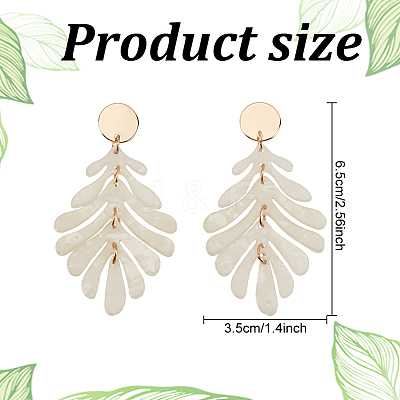 2 Pairs 2 Colors Acrylic Tropical Leaf Dangle Stud Earrings EJEW-AN0001-19-1