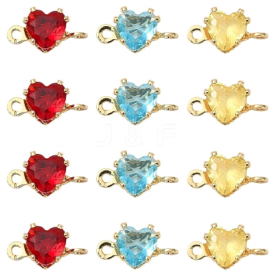 15Pcs 3 Colors Brass Pave Cubic Zirconia Heart Connector Charms KK-YW0004-66-1