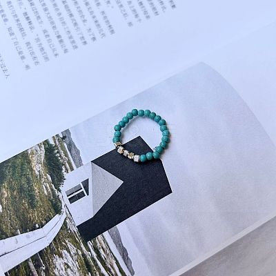 Synthetic Turquoise & Non-Magnetic Synthetic Hematite Beads Rings for Women QK0251-3-1