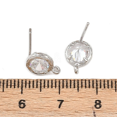 Brass Micro Pave Clear Cubic Zirconia Stud Earring Findings KK-Z133-01P-01-1