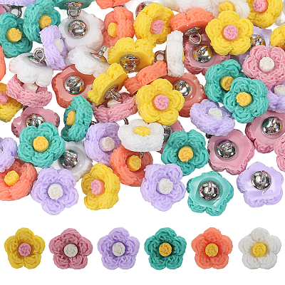 60Pcs 6 Colors 1-Hole Iron Plastic Shank Buttons BUTT-CY0001-26B-1