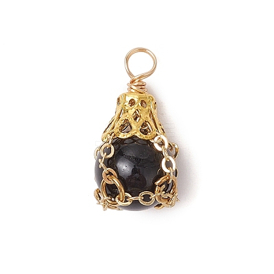 Natural Black Stone Pendants PALLOY-JF03396-03-1