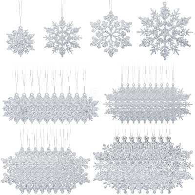 36Pcs Snowflake Plastic Pendant Decorations DIY-CP0013-33B-1