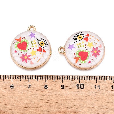 Printed Rack Plating Alloy Enamel Pendants ENAM-T020-02G-1
