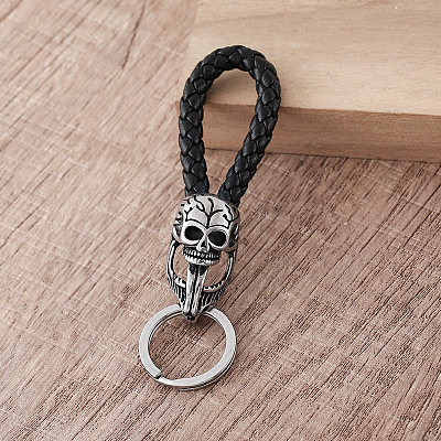 Viking Braided Skull PU Leather Keychains HZ0628-1