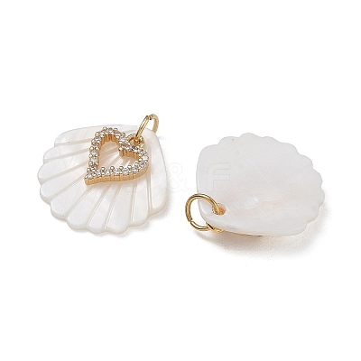 Natural Freshwater Shell & Brass & Clear Cubic Zirconia Pendants PALLOY-JF06026-1