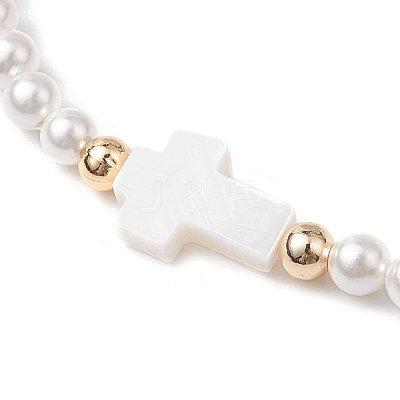 Shell Pearl Braided Bead Bracelets BJEW-JB11479-04-1