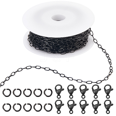 10M Ion Plating(IP) 304 Stainless Steel Paperclip Chains wih 50Pcs Open Jump Rings with 20Pcs Lobster Claw Clasps FIND-SC0012-56C-1