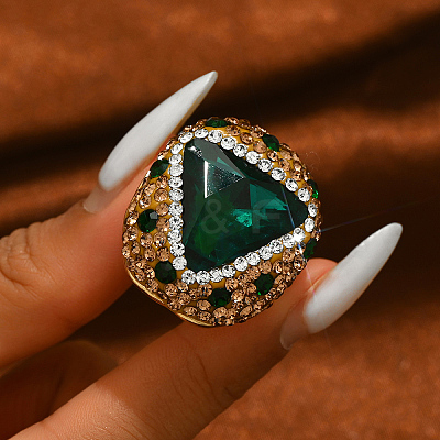 Unique Brass Triangle Ring with Rhinestone for Women HQ8887-1-1