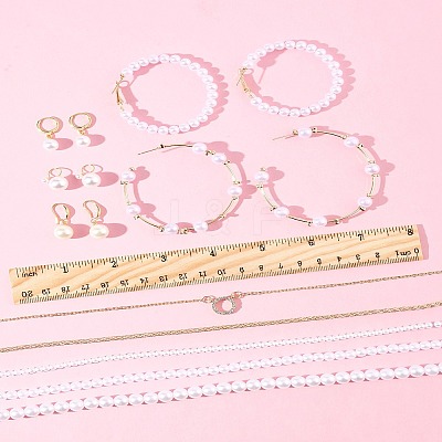 Plastic Imitation Pearl & Shell Pearl Earrings SJEW-FS0001-02-1