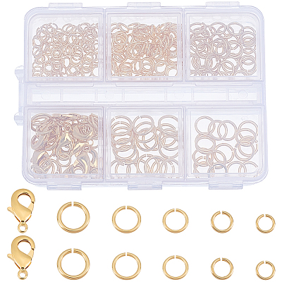 290Pcs 5 Styles Rack Plating Brass Jump Rings KK-BBC0017-95-1