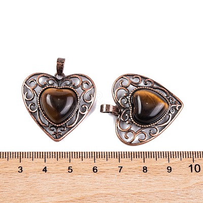 Natural Tiger Eye Peach Love Heart Pendants G-G158-01-01-1