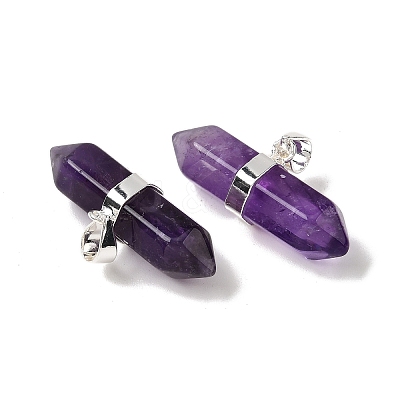 Natural Amethyst Double Terminal Pointed Pendants G-NH0001-15P-10-1
