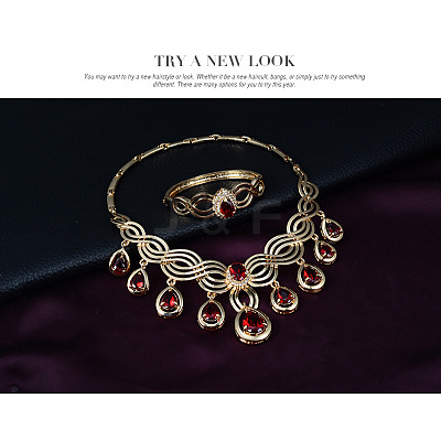 Teardrop Alloy Rhinestone Pendant Necklaces & Stud Dangle Earrings & Bangles & Rings Sets FS-WGBA23F-01-1